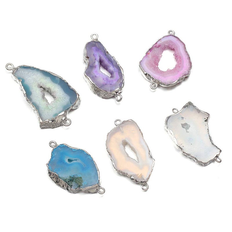 Zotoone Natural Agate Geode Crystal Druzy Connectors Pearl Links Jewelry Connectors Charms DIY for Necklace or Jewelry Makingï¼ˆ3 pcsï¼‰ - Image 2